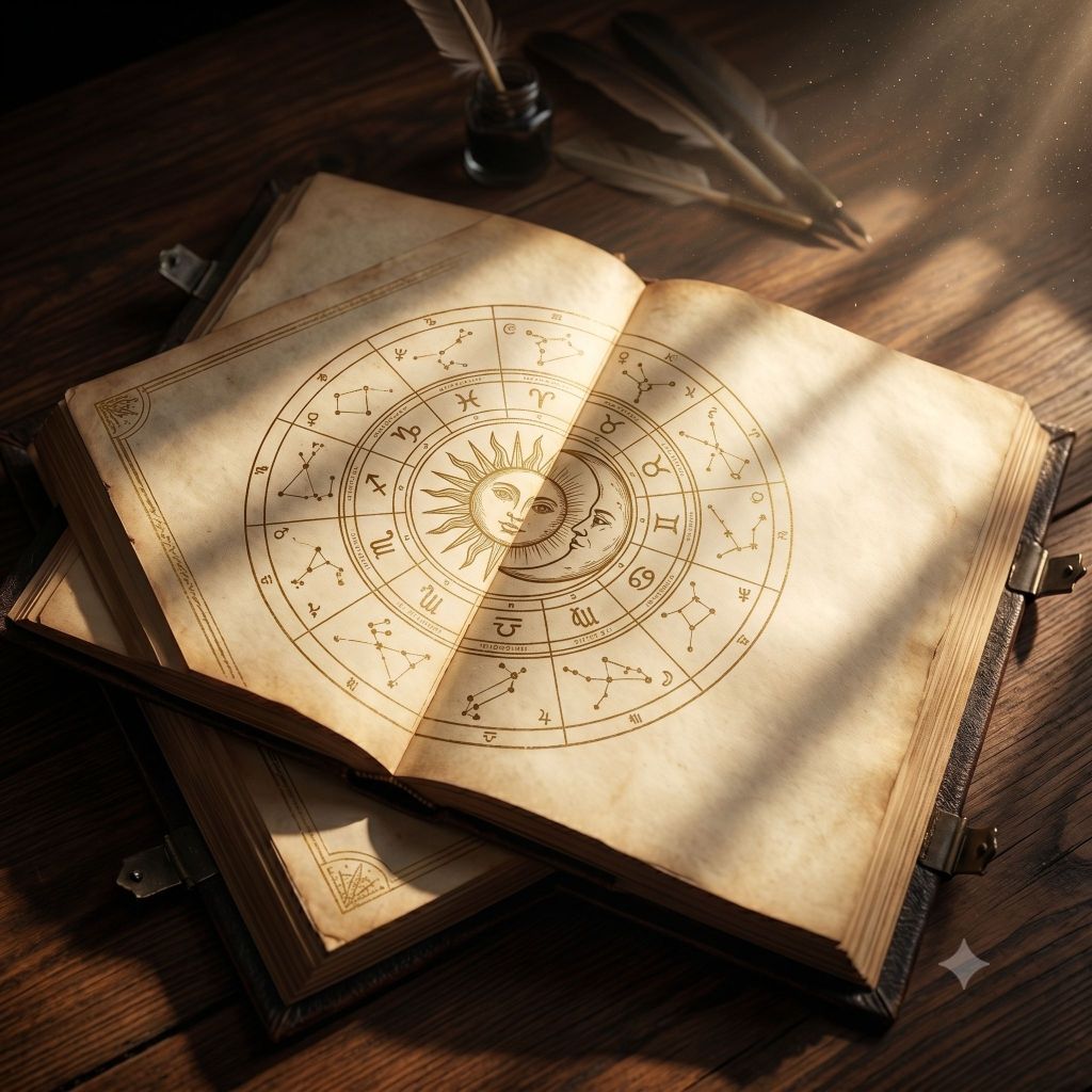 Stary grymuar z kołem zodiaku